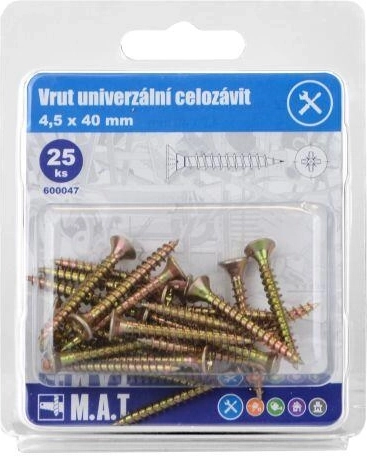 Universele schroeven, volledig schroefdraad 4,5 × 40 mm, verzinkt (25 stuks)