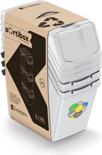 Set van drie sorteervakken SORTIBOX II 3×25 l asgrijs