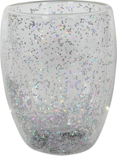Glas met dubbele wand 350 ml met zilveren confetti