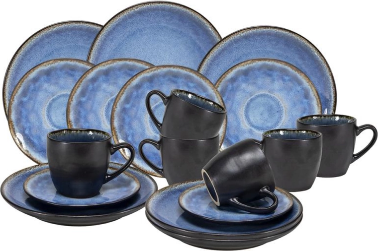Koffieset Santorini 18 st. – geglazuurd keramiek, blauw
