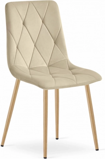 Beige gestoffeerde fluwelen eetkamerstoel met stiksel