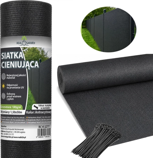 Schaduw- en afschermnet 1,5 × 50 m 95% 180 g/m² + 100 trekbandjes