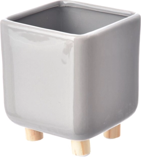 Bloempot met houten pootjes, grijs