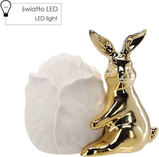 Paashaas van keramiek met gouden afwerking en LED-bloem