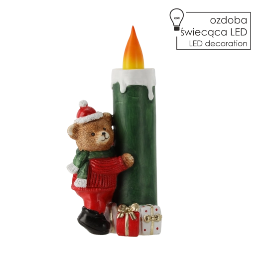 Kerst LED-decoratie kaars met beertje met muts en sjaal