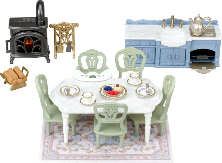 Sylvanian Families elegante eetkamer met open haard