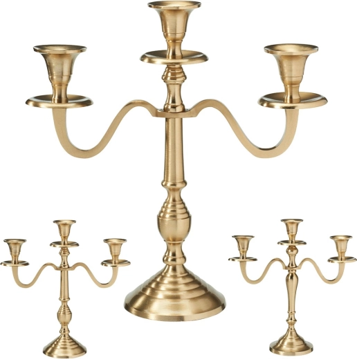 Gouden drievoudige kandelaar 30 cm
