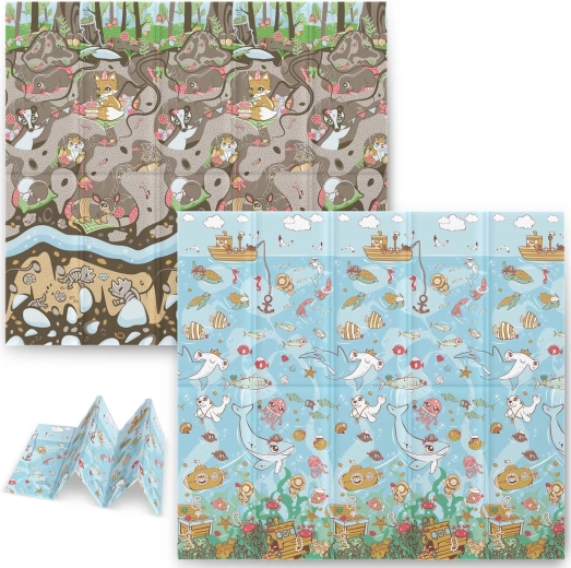 Opvouwbare foam speelmat voor kinderen 200 × 180 × 1 cm oceaan–aarde NUKIDO
