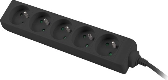 Verlengsnoer 3 m, zwart, 5 stopcontacten, koperen kabel