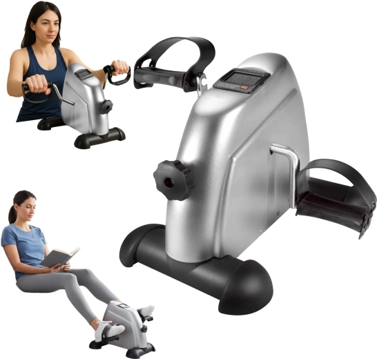 Compacte revalidatie-minifiets 2-in-1 met weerstand en LCD, zilverkleurig