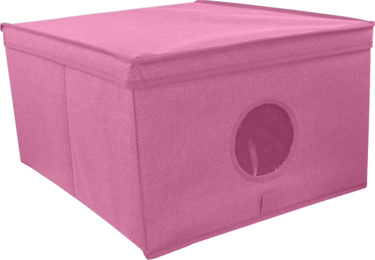 Roze opvouwbare opbergbox met deksel en venster 50 × 40 × 25 cm