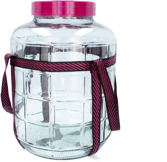 Multifunctionele glazen damejeanne 18 l “Vino” met brede hals en draagriemen