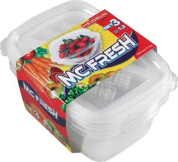 Kunststof doos met deksel HEIDRUN McFresh 1,2 l, set van 3 stuks