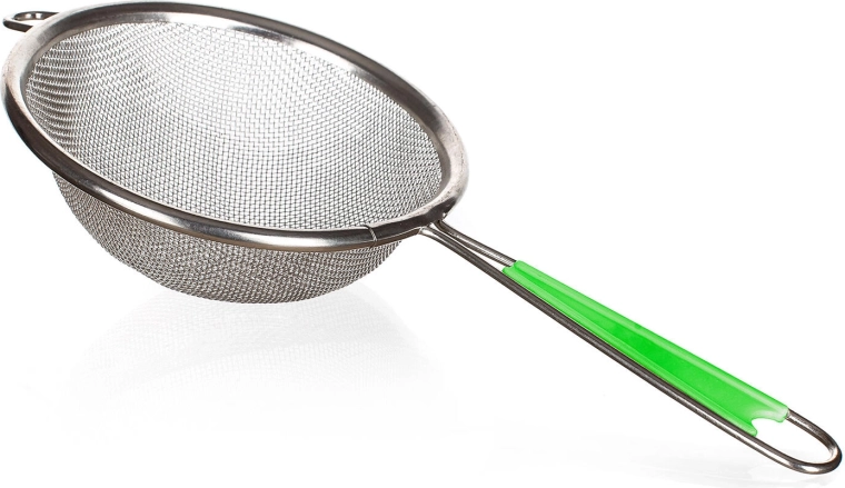 Zeef 10 cm CULINARIA, metalen met groen kunststof handvat