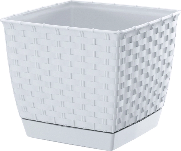 Vierkante bloempot Ratolla Square 25 cm wit met schotel