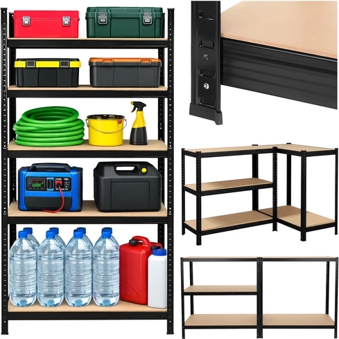 Metalen rek voor garage en kelder 180 × 90 × 40 cm, zwart, 5 legplanken BIGSTREN