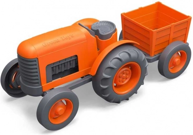 Tractor met oranje aanhanger van Green Toys