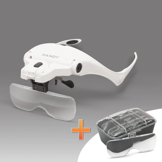Hoofdloupe met ledverlichting en set lenzen