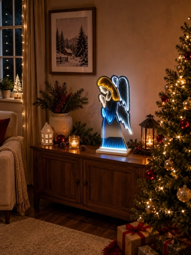 Kerst 3D LED-decoratie Engel met infinity mirror-effect - 1 stuk