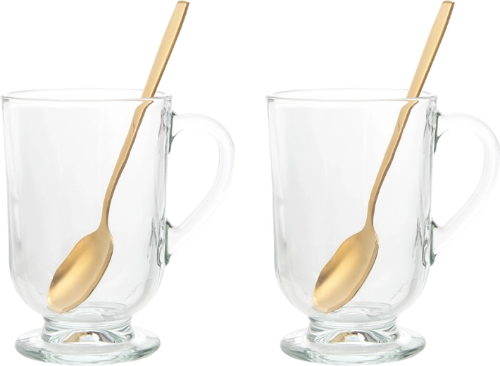 Set glazen bekers op voet Werona 310 ml met lepeltjes, 2 stuks