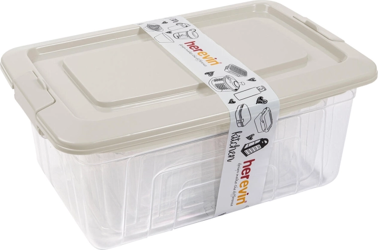 Set rechthoekige bewaardozen met deksel, 4 stuks (1,2–5,4 l), transparant/crème