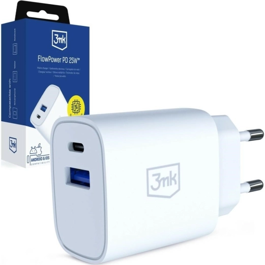 3mk FlowPower netlader 25 W USB‑C/USB‑A wit