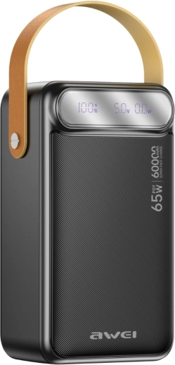 Awei powerbank 60.000 mAh 65 W PD met LED-display en LED-zaklamp - 1 stuk