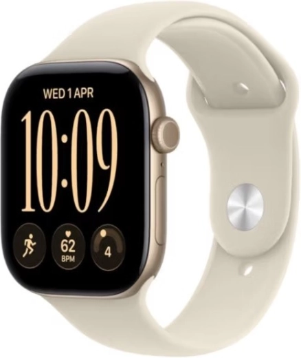 Apple Watch Series 12 GPS 42 mm aluminium behuizing lichtgoud met zandkleurig sportbandje S/M