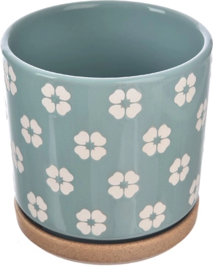 Keramische bloempot met bloemmotief groen 15 × 15 × 15 cm