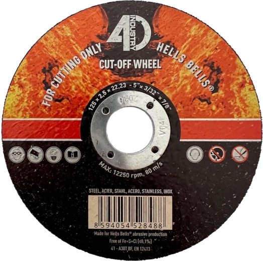 Doorslijpschijf voor staal en rvs 125 × 2,5 × 22,2 mm