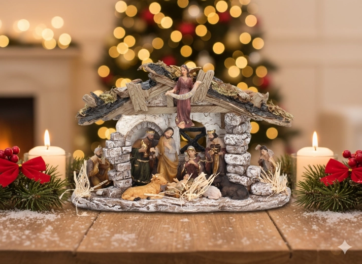 Kerststal met LED-verlichting 30 × 11 × 19 cm