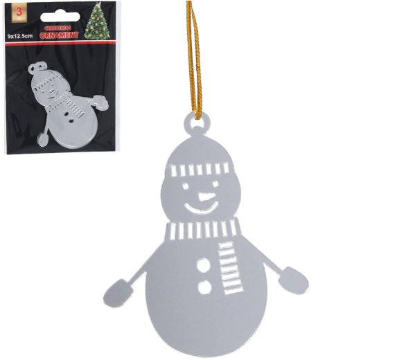 Set van zilverkleurige kerstornamenten sneeuwpoppen, 3 stuks