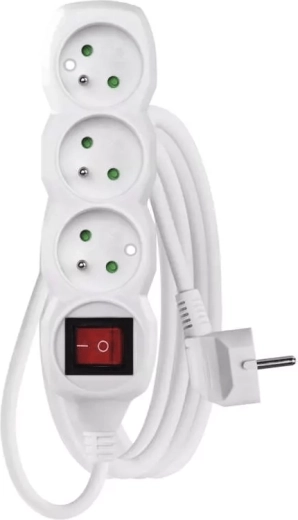 Emos verlengsnoer met schakelaar, 3 stopcontacten, 3 m, wit