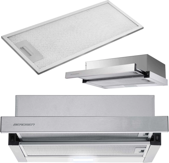 Uitschuifbare keukenafzuigkap 50 cm roestvrij staal BERDSEN BT-233 met LED-verlichting