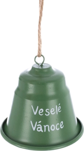 Metalen kerstbel ‘Vrolijk Kerstfeest’ groen 7 cm