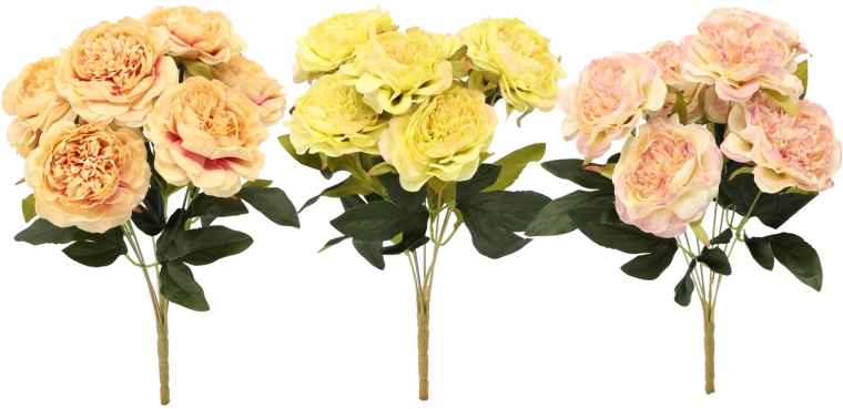 Kunsttak – boeket met 7 pioenrozen 41 cm, mix van kleuren