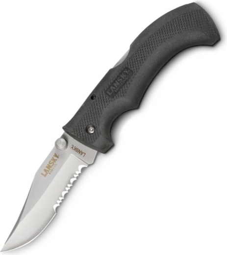 Lansky Easy Grip universeel zakmes met gedeeltelijk kartelmes, zwart