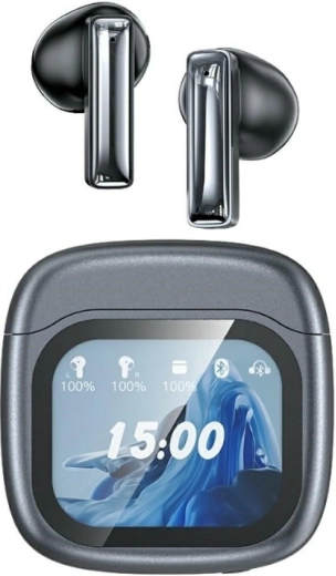 Draadloze oordopjes AWEI TP100 Bluetooth 5.4 TWS met ENC en LCD-display – zwart