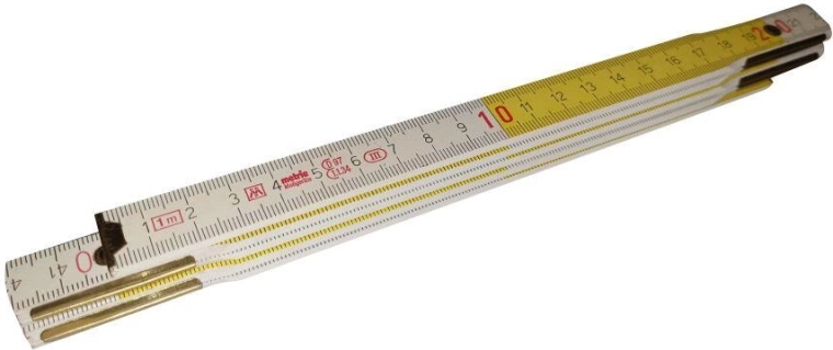 Opvouwbare houten duimstok 1 m, wit/geel