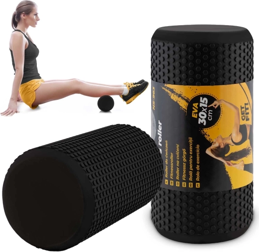 EVA massagerol van schuim 30 × 15 cm zwart