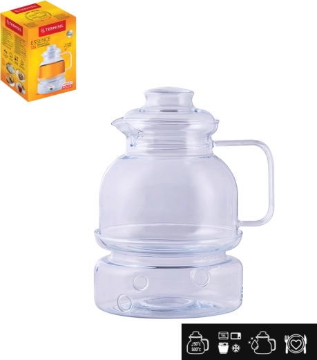 Glazen hittebestendige kan met deksel en warmhouder 1,5 l