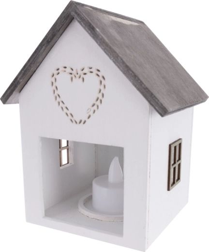 Houten decoratief huisje met geïntegreerde LED-verlichting wit 15 cm