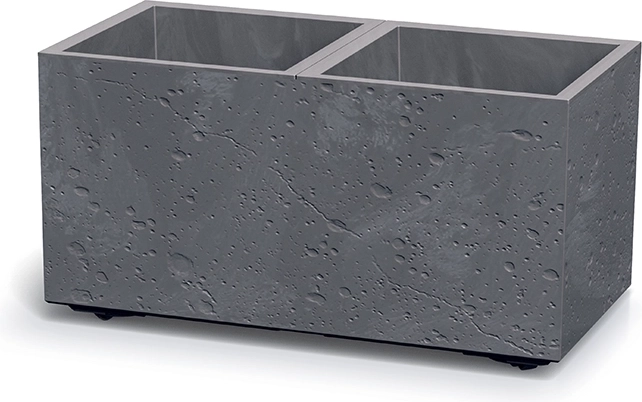 Kunststof bloembak met betoneffect, rechthoekig, marengo, met twee compartimenten