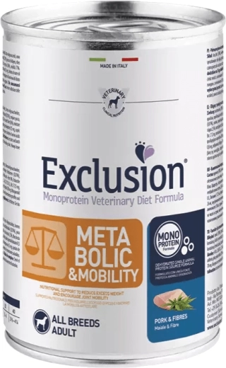 Exclusion Metabolic & Mobility natvoer voor honden met varkensvlees en vezels 400 g