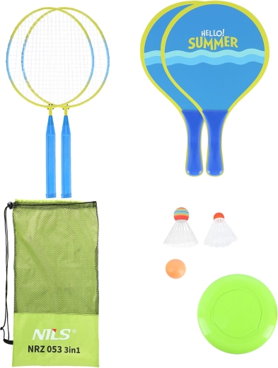 Strand- en tuinsset 3-in-1 NILS – badminton, batjes en frisbee