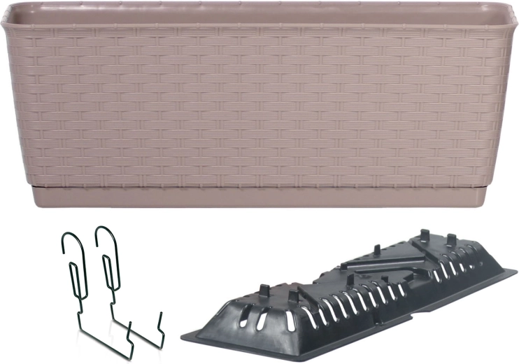 Bloembak met haken RATOLLA, 59 cm, mocca