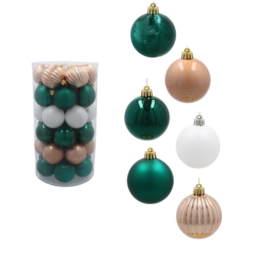 Set kerstballen 6 cm – groen, champagne en wit, 41 stuks
