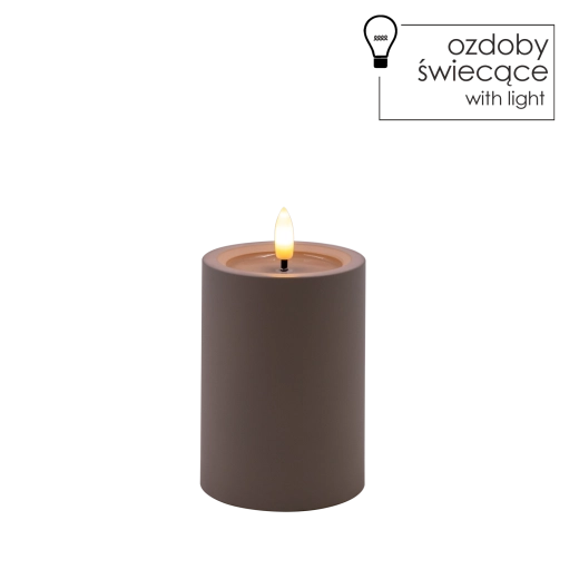 Grijze LED-kaars 7 × 10 cm met warme flakkerende vlam