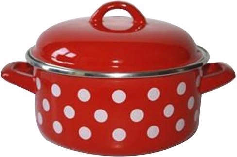 Steelpan met deksel 16 cm 1,5 l rood stippen METALAC