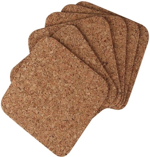 Set vierkante kurken onderzetters 10 × 10 cm, 6 stuks
